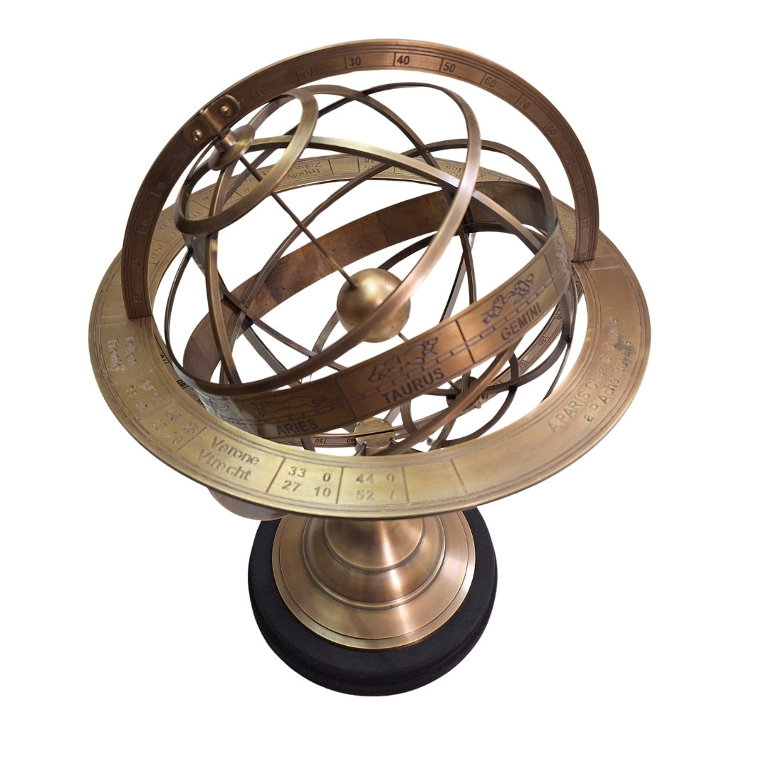 Astrolabio in ottone con incisione – elegante decorazione per studio alta 52 cm