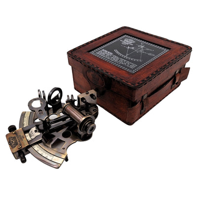 Sestante in ottone con incisione in scatola di pelle - replica del 1917, ideale come regalo per marinai e astronomi, dimensioni 13x12x6 cm, antico, materiale: ottone e vetro