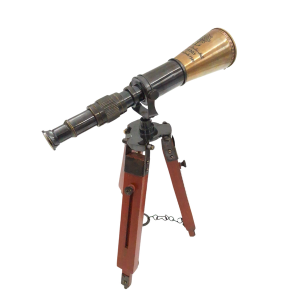 Cannocchiale in Ottone su Treppiede con Possibilità di Personalizzazione Incisa - Elegante Elemento Decorativo da Regalo, Altezza Regolabile fino a 30 cm