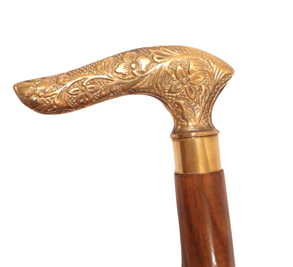 Bastone pieghevole per camminare DNU-015 con manico in legno e impugnatura in ottone