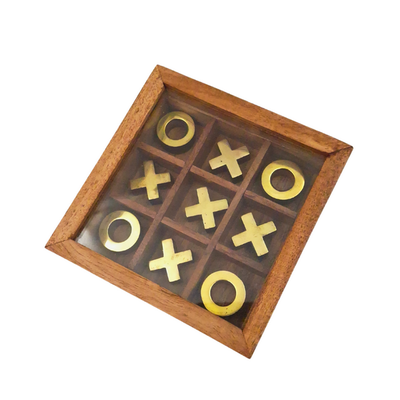 Elegante Tris in Scatola con Coperchio di Vetro con Possibilità di Personalizzazione Incisa - Set di Lusso in Legno e Ottone, Perfetto come Regalo per Insegnanti e Dirigenti - Dimensioni 12,5 x 12,5 x 2,5 cm