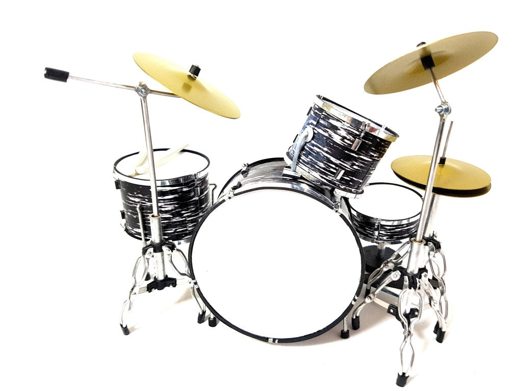 Mini Batteria bianco-nera MDR-0015 1:5 con possibilità di personalizzazione incisa - regalo perfetto per amanti della musica, realizzata in metallo e plastica, altezza 15 cm, larghezza 20 cm, profondità 20 cm, da assemblare