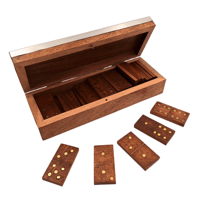 Elegante domino in scatola di legno con coperchio in alluminio