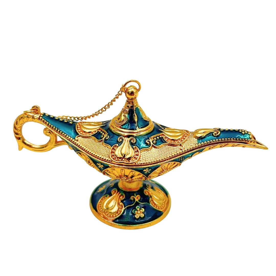 Lampada di Aladino in Metallo Blu e Oro 12 cm con possibilità di personalizzazione tramite incisione