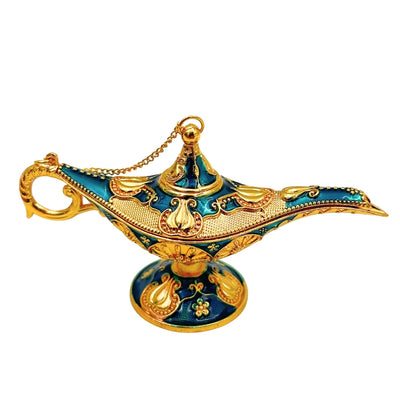 Lampada di Aladino in Metallo Blu e Oro 12 cm con possibilità di personalizzazione tramite incisione