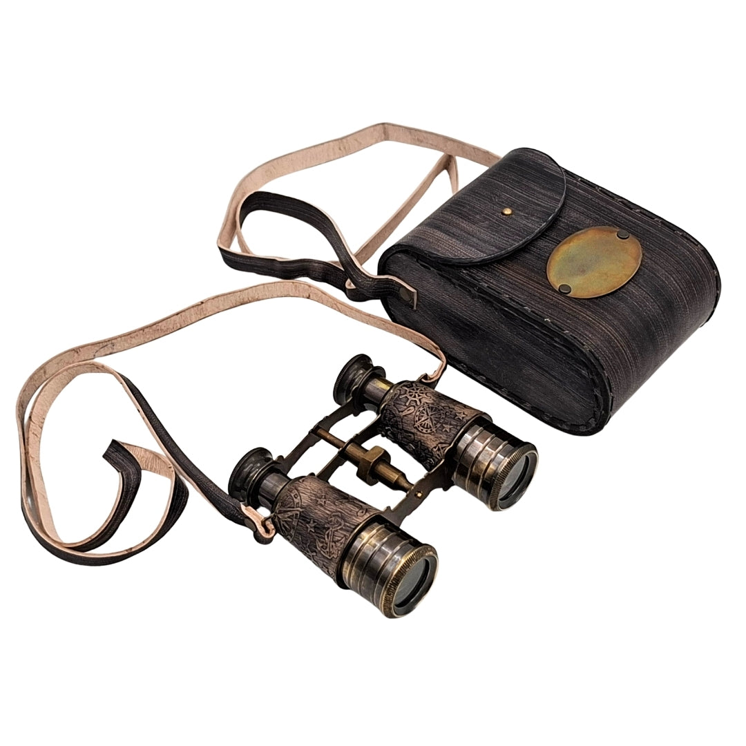 Binocolo in ottone retrò in custodia di pelle con possibilità di personalizzazione tramite incisione