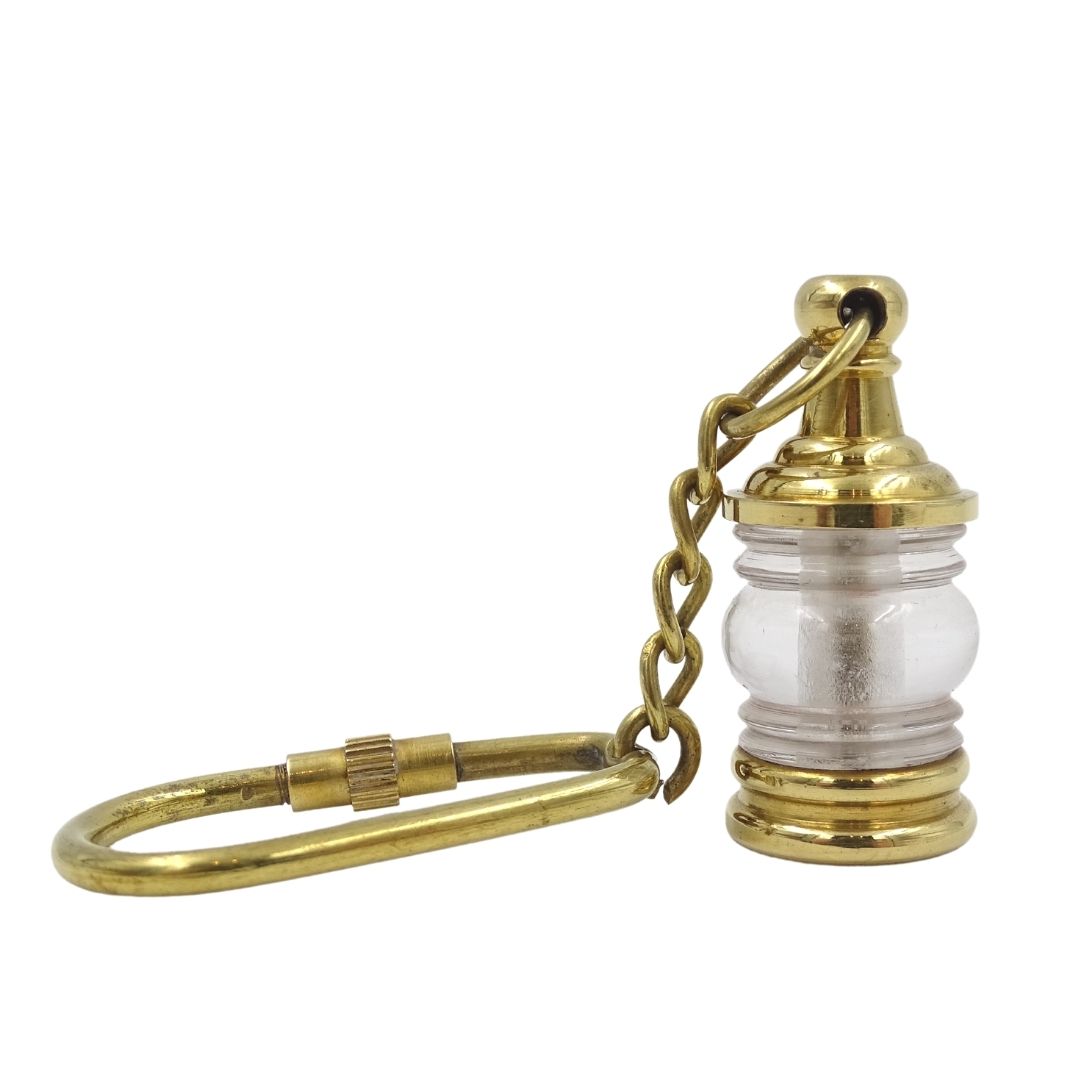 Lampada da marinaio portachiavi Key-0118 in ottone e vetro, dorata, incisione personalizzata, ideale come regalo, dimensioni 11 x 2 x 2 cm
