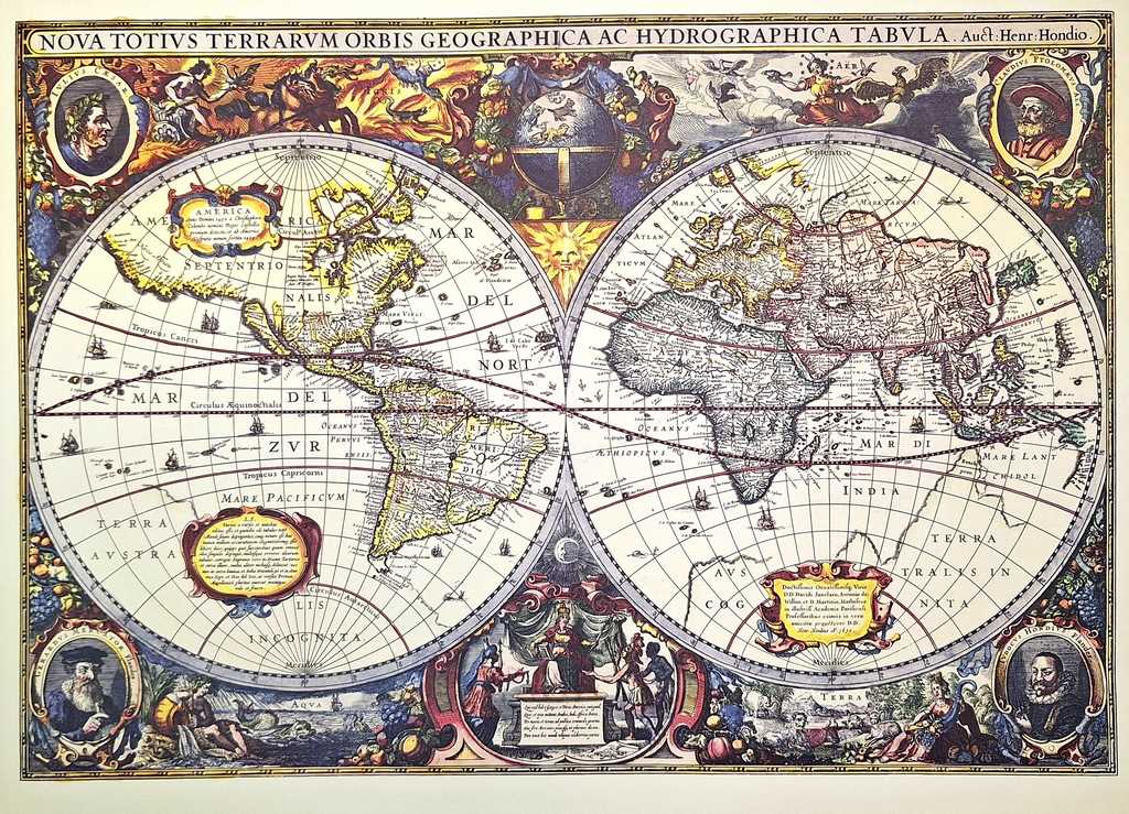 Mappa del mondo 1630 - ristampa J. Hondius con possibilità di personalizzazione con incisione