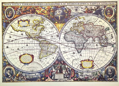Mappa del mondo 1630 - ristampa J. Hondius con possibilità di personalizzazione con incisione