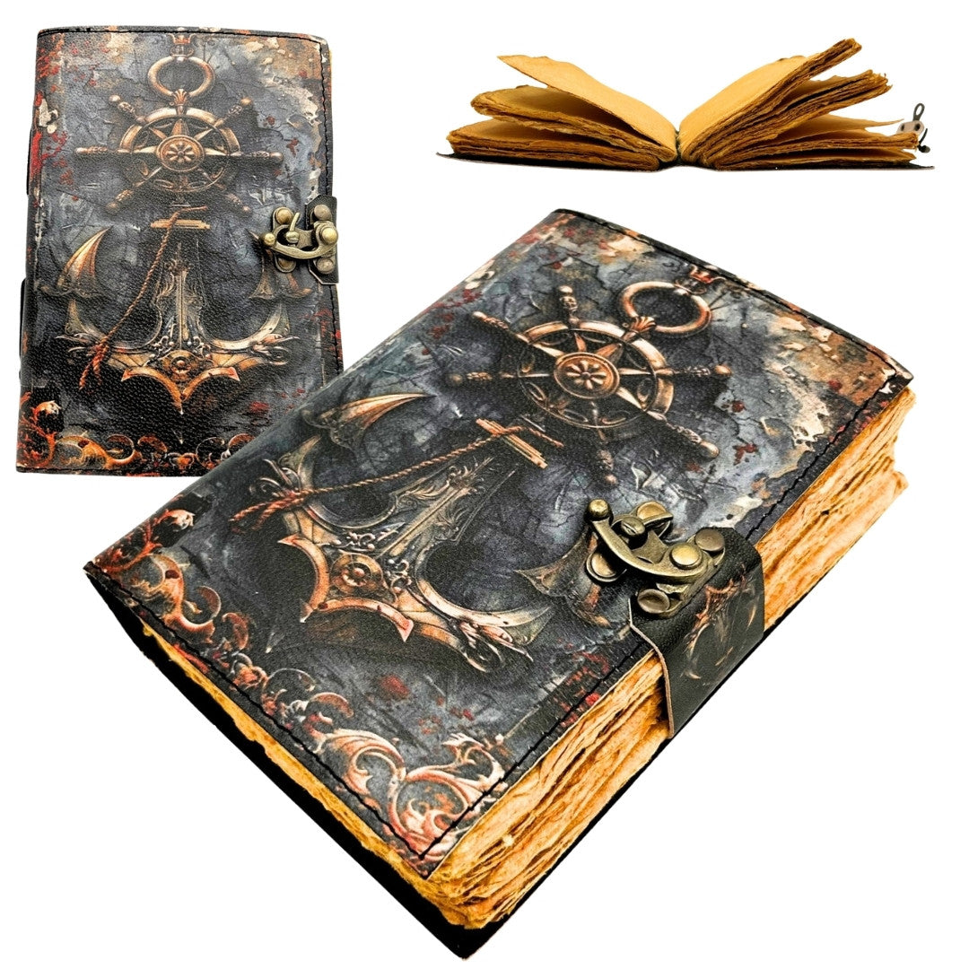 Taccuino in Pelle Retrò Marina 200 pagine con possibilità di personalizzazione tramite incisione, ideale come regalo per artisti e viaggiatori, realizzato in pelle naturale di capra, colore vintage, dimensioni 18 x 13 cm