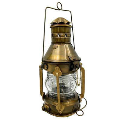 Lampada da marinaio in metallo retrò 34 cm con possibilità di personalizzazione tramite incisione in colore ottone invecchiato