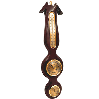 Elegante stazione meteorologica 3 in 1 con incisione – termometro, barometro, igrometro in legno scuro, 40 cm