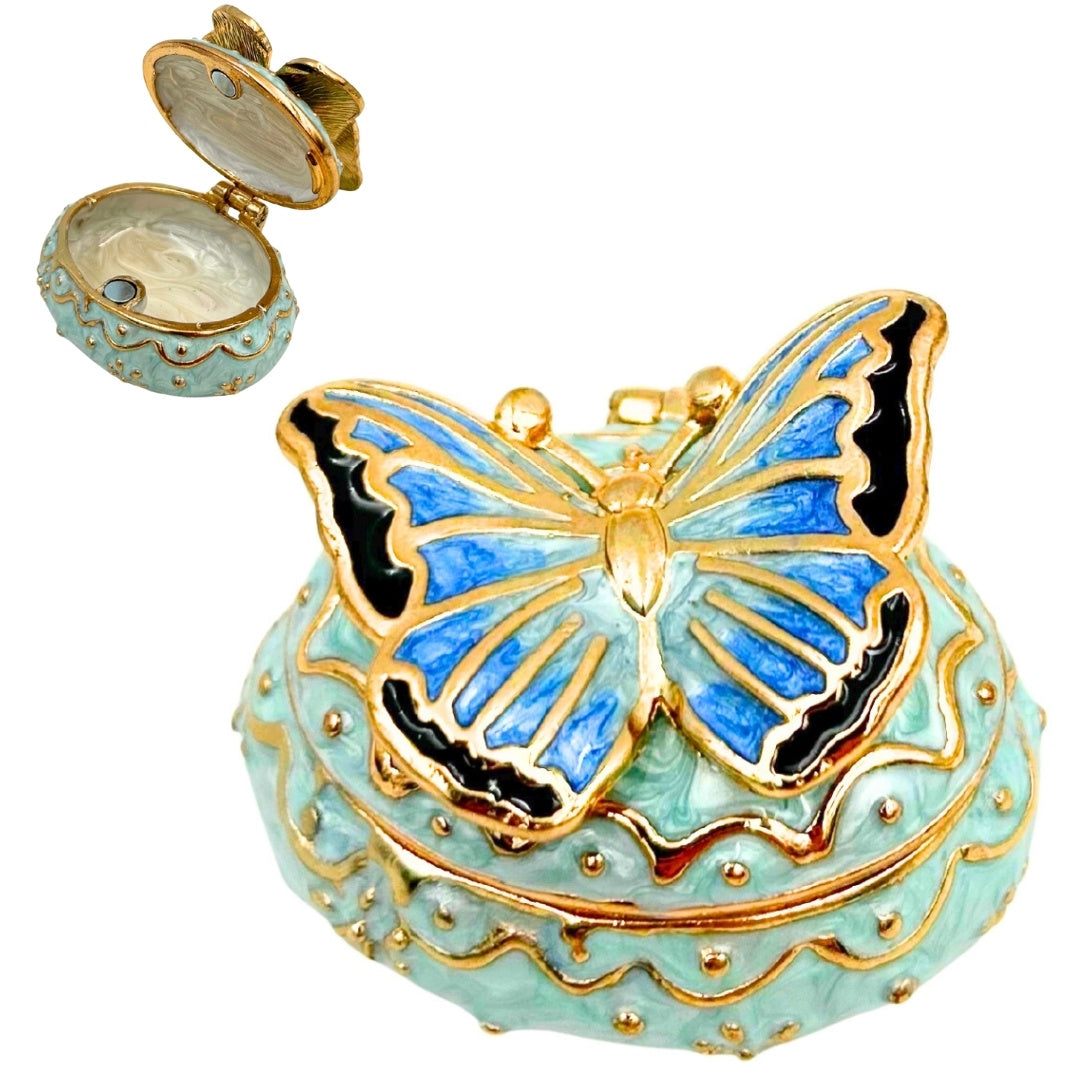 Esclusiva scatola portagioie a forma di farfalla con cristalli, personalizzata con incisione, bianco-oro, altezza 3,5 cm
