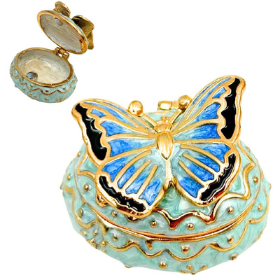 Esclusiva scatola portagioie a forma di farfalla con cristalli, personalizzata con incisione, bianco-oro, altezza 3,5 cm
