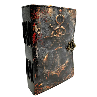 Taccuino in Pelle Retrò Marina 200 pagine con possibilità di personalizzazione tramite incisione, ideale come regalo per artisti e viaggiatori, realizzato in pelle naturale di capra, colore vintage, dimensioni 18 x 13 cm