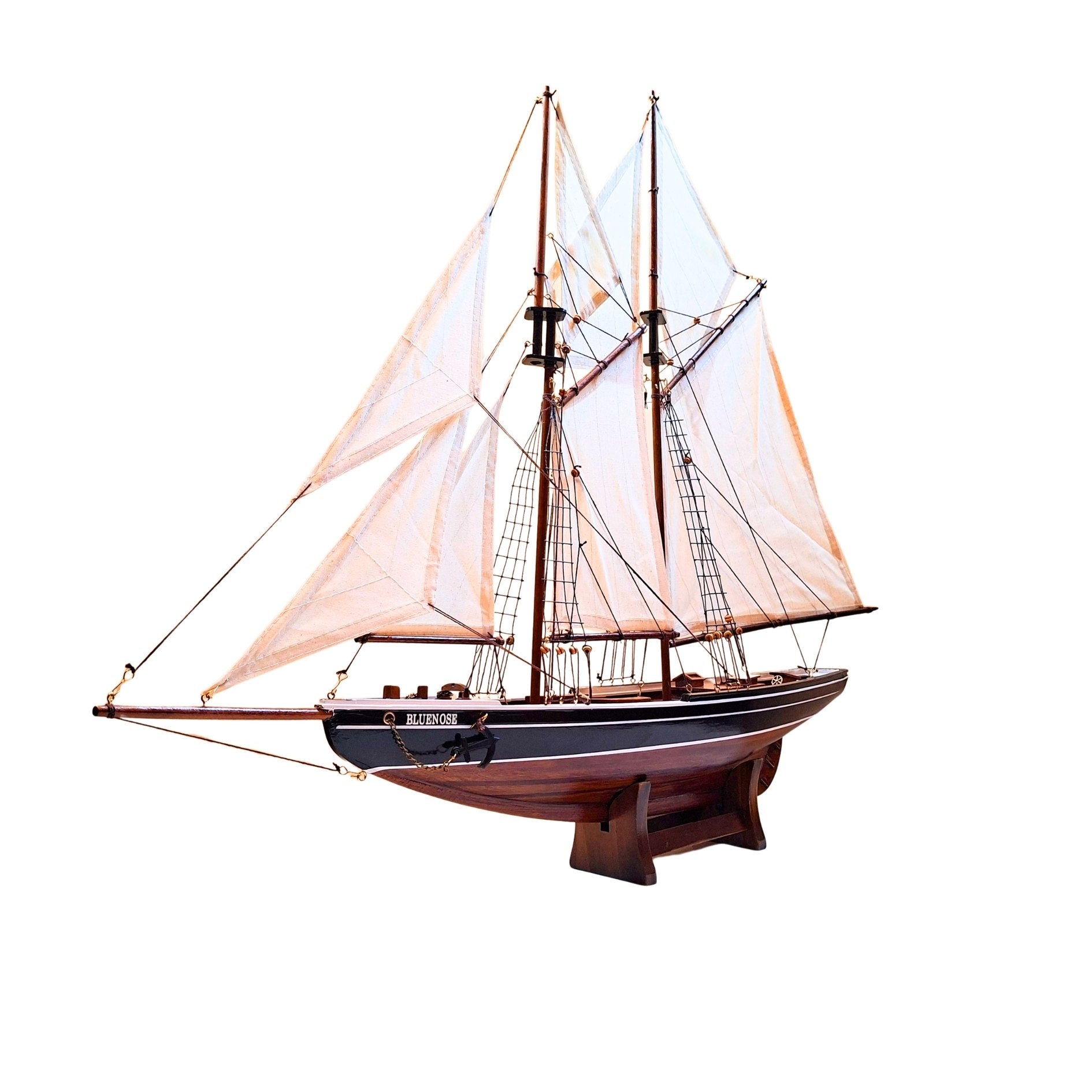 Modello di Sgusciante Bluenose 78 cm con Incisione - Elegante Decorazione Marina in Legno, Regalo per Amanti della Vela e della Storia Marittima con Vele Naturali