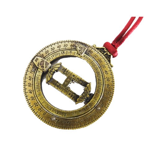 Miniatura orologio solare H90 con anelli astronomici, incisione personalizzata, regalo ideale, cordino bordeaux, realizzato in zama e ottone, diametro 45 mm