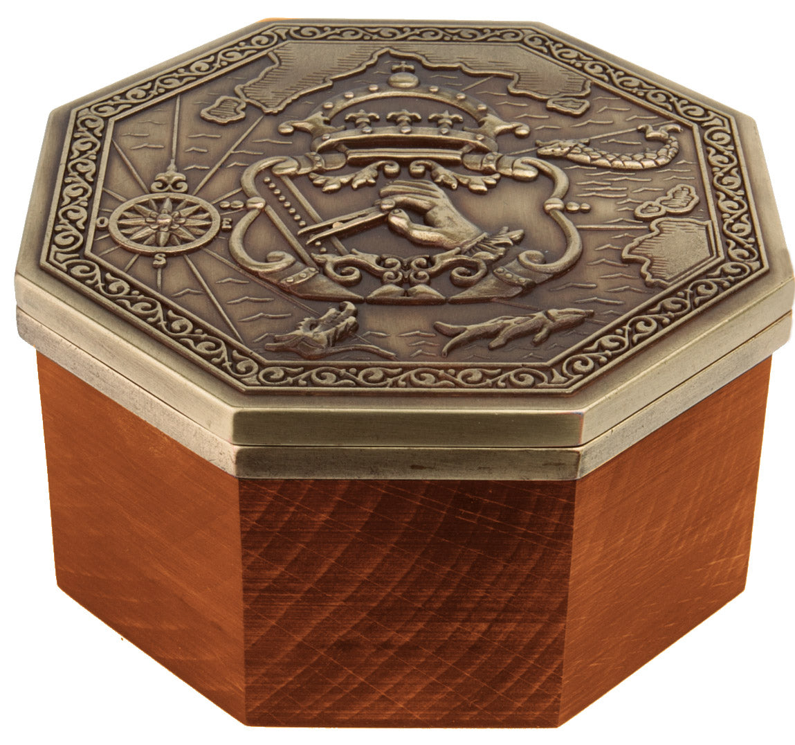 Esclusiva bussola magnetica Cardan con incisione - Replica per regalo marinaro, altezza 5,8 cm, legno di faggio e quercia, ottone, stile rinascimentale