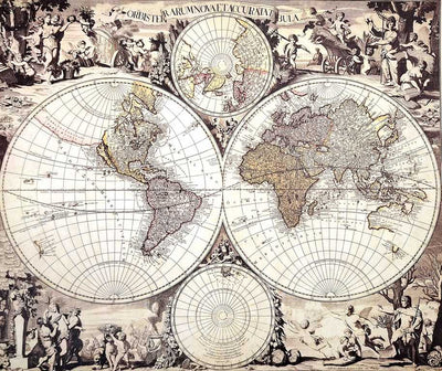Mappa del mondo 1686 - ristampa G. Valck con possibilità di personalizzazione con incisione - regalo ideale per storici e viaggiatori - dimensioni 56,5 x 47,5 cm