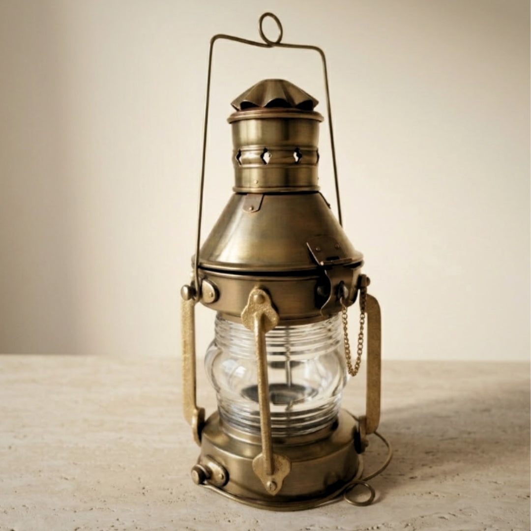 Lampada da marinaio in metallo retrò 34 cm con possibilità di personalizzazione tramite incisione in colore ottone invecchiato