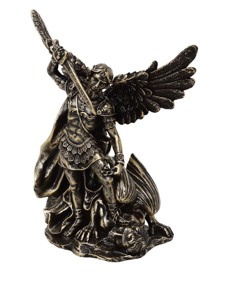 Statuetta di San Michele che combatte il drago in poliresina 13,5 cm con possibilità di personalizzazione con incisione