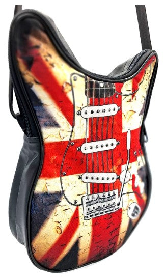 Borsa a tracolla a forma di chitarra con bandiera britannica RBG-008 con possibilità di personalizzazione tramite incisione