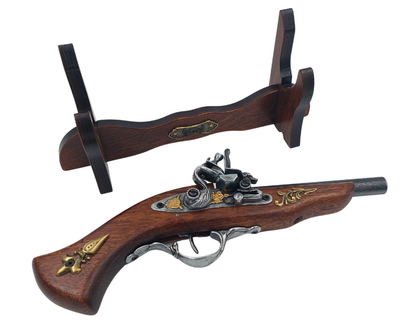 Replica della Pistola Italiana del XVII Secolo su Supporto con Possibilità di Incisione Personalizzata - Elegante Elemento Decorativo da Regalo, Realizzata in Legno e Metallo Lucido, Lunghezza 30 cm
