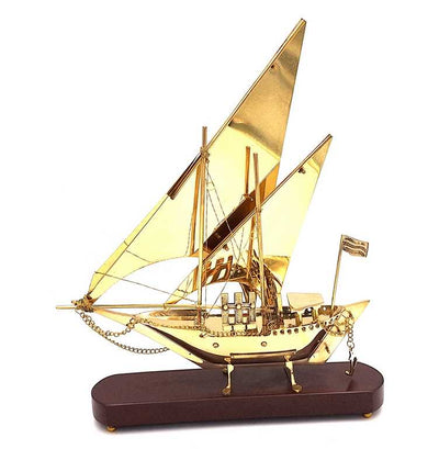 Modello in ottone di nave su base in legno 43 cm con possibilità di personalizzazione con incisione