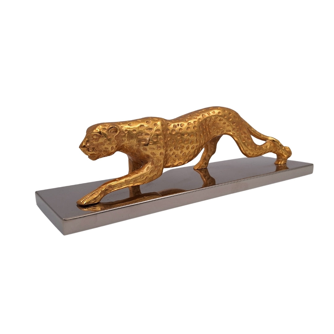 Elegante Statua Decorativa Leopardo Dorato 42 cm con Incisione Personalizzata