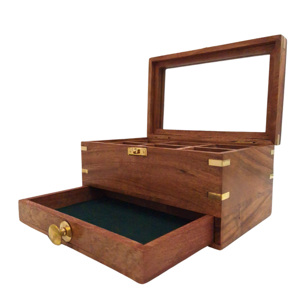 Elegante scatola porta gioie in legno con specchio e incisione personalizzata