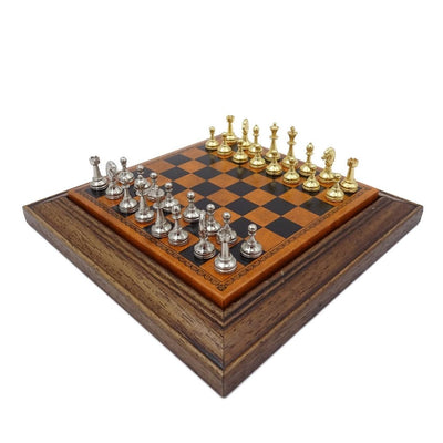Scacchi magnetici esclusivi in metallo Italfama 18x18 cm con possibilità di incisione personalizzata – elegante regalo per ogni occasione, scacchiera marrone-nera con pezzi dorati e argentati