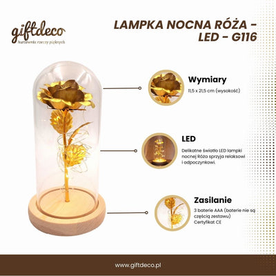 Lampada da notte Rosa LED con possibilità di personalizzazione tramite incisione, regalo romantico, altezza 21,5 cm, luce delicata, decorazione ideale per la camera da letto