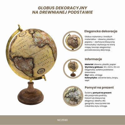 Globo decorativo retrò elegante su base in legno da 32 cm con possibilità di personalizzazione tramite incisione