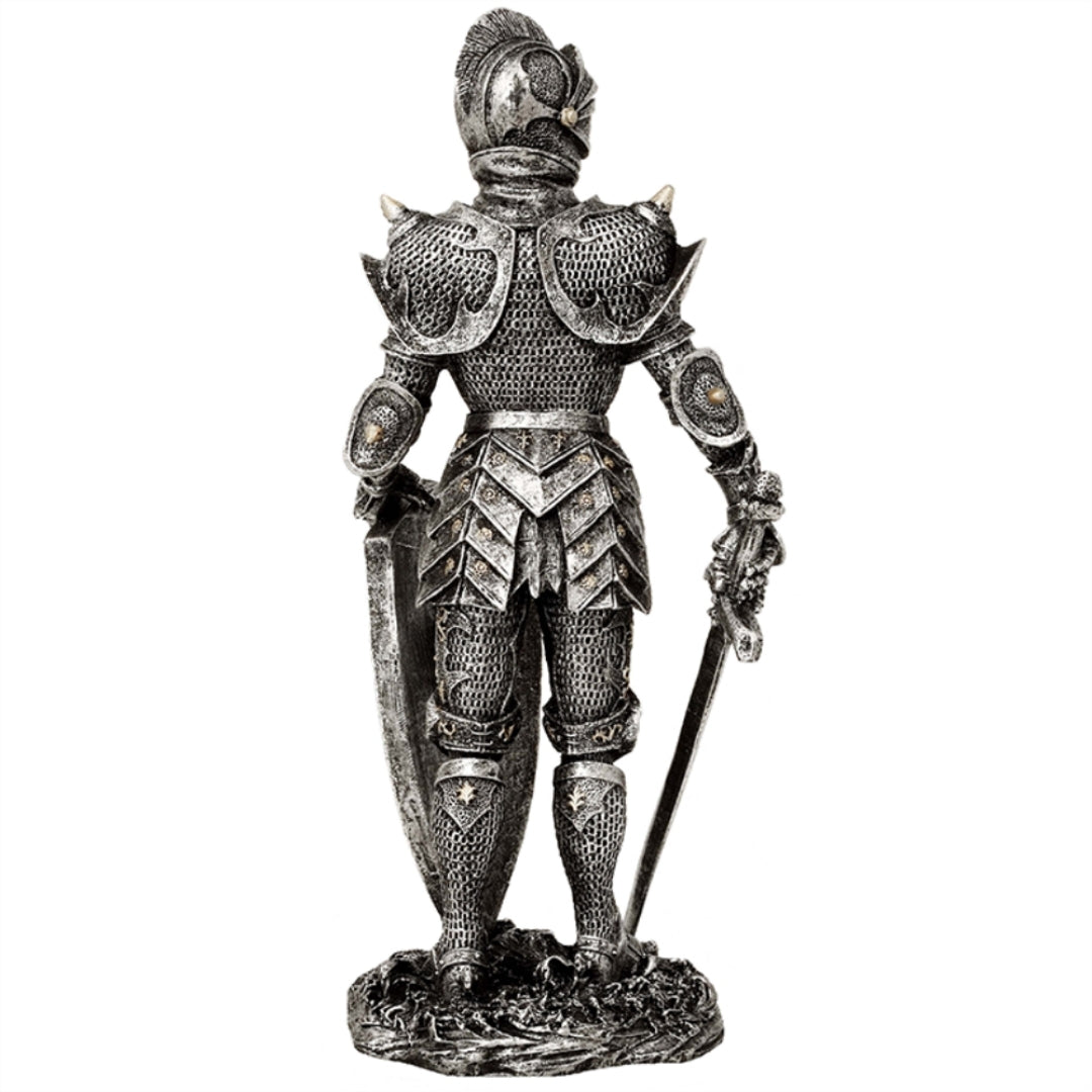 Figura Decorativa Cavaliere in Armatura Argento 30 cm con Possibilità di Incisione Personalizzata - Regalo Elegante per Amanti della Storia e del Fantasy, Dipinta a Mano in Poliresina