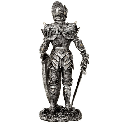 Figura Decorativa Cavaliere in Armatura Argento 30 cm con Possibilità di Incisione Personalizzata - Regalo Elegante per Amanti della Storia e del Fantasy, Dipinta a Mano in Poliresina