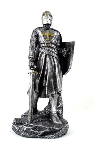 Statuetta di un cavaliere crociato da 30 cm con incisione
