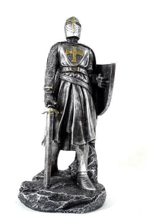 Statuetta di un cavaliere crociato da 30 cm con incisione
