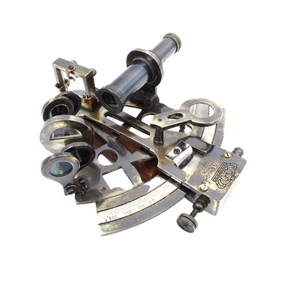 Sestante in ottone con incisione in scatola di pelle - replica del 1917, ideale come regalo per marinai e astronomi, dimensioni 13x12x6 cm, antico, materiale: ottone e vetro