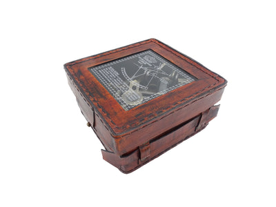 Sestante in ottone con incisione in scatola di pelle - replica del 1917, ideale come regalo per marinai e astronomi, dimensioni 13x12x6 cm, antico, materiale: ottone e vetro