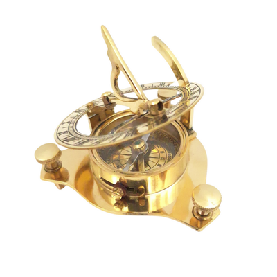 Bussola in Ottone con Orologio Solare in Custodia di Pelle con Possibilità di Personalizzazione Incisa
