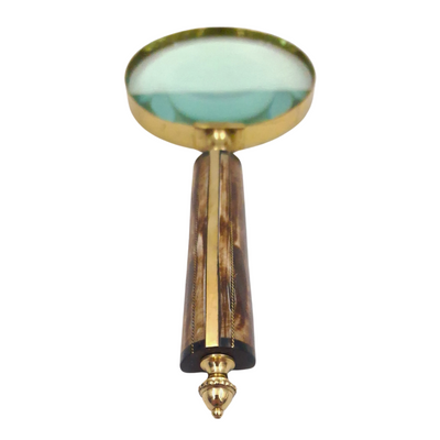 Lente d'ingrandimento MFM con montatura in ottone e manico in osso, ingrandimento 3.5x, personalizzazione con incisione, ideale come regalo per collezionisti, colore oro e bianco/crema, dimensioni 10 x 23 x 1.9 cm