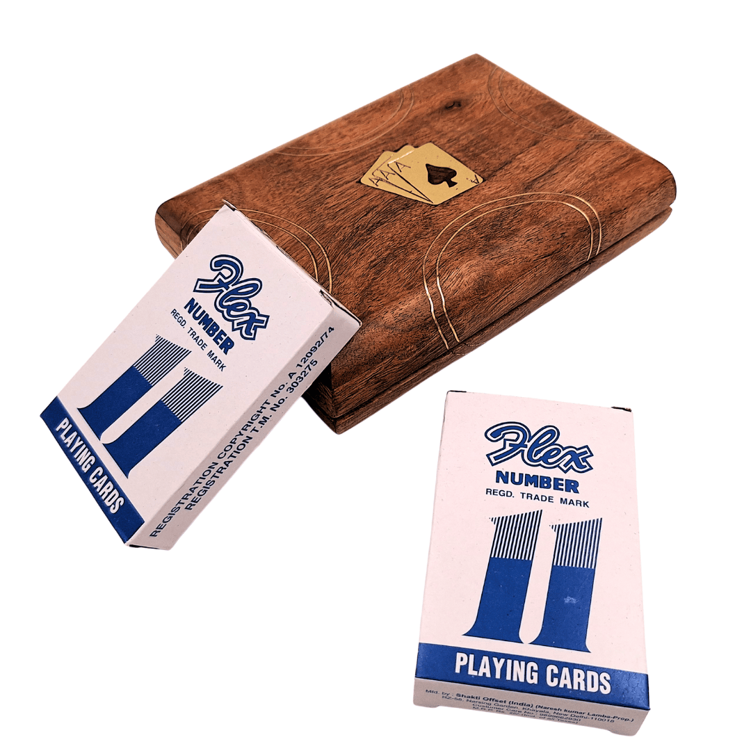 Elegante set di 2 mazzi di carte in scatola di legno con possibilità di incisione personalizzata