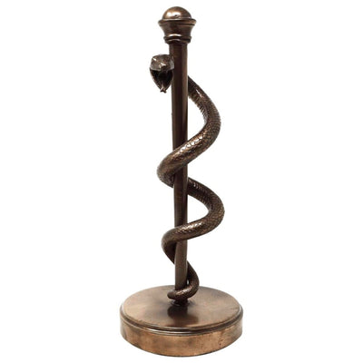 Figura Bastone di Esculapio 30 cm in resina - regalo personalizzato per medici, infermieri o farmacisti - decorazione marrone/ottone con incisione