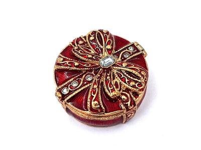 Scatoletta regalo esclusiva in metallo con cristalli B0118-08 in colore rosso e oro, possibilità di personalizzazione tramite incisione, ideale per gioielli e regalo elegante per ogni donna, dimensioni 4x4x1 cm, stile glamour