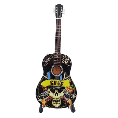 Mini chitarra classica Guns N' Roses Tribute MGT-3124 con possibilità di personalizzazione tramite incisione, ideale come regalo per chitarristi, realizzata in mogano, altezza 25 cm