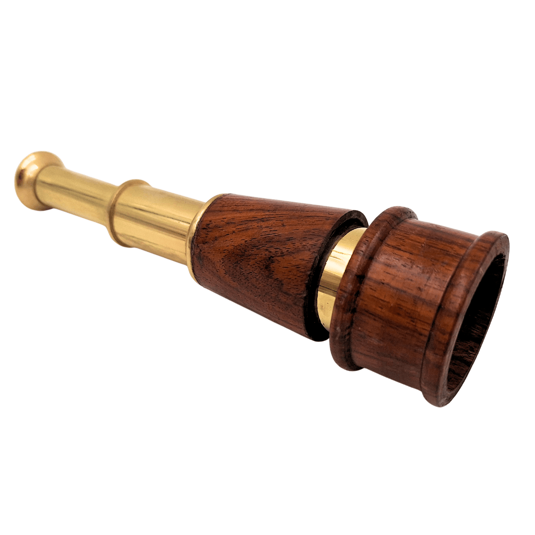 Cannocchiale retrò in ottone e legno HT021 con possibilità di incisione – elegante decorazione regalo in stile vintage, marinaro, lunghezza 18 cm