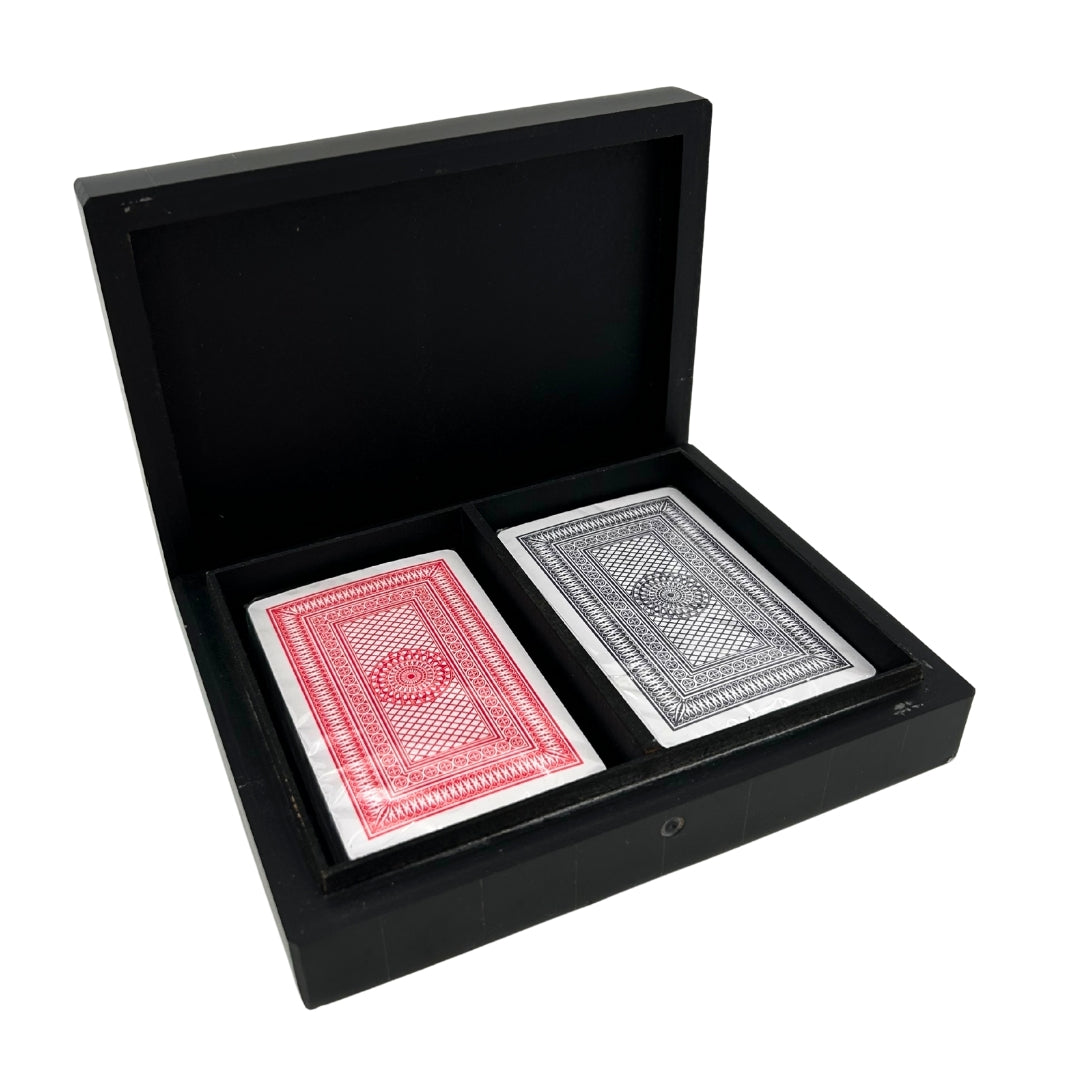 Set elegante di due mazzi di carte in scatola di resina con possibilità di personalizzazione incisa
