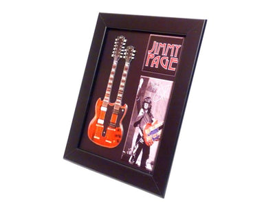 Mini chitarra double neck in stile Jimmy Page FMG-011 con possibilità di personalizzazione tramite incisione, ideale come regalo - cornice in legno 1,3 cm x 16 cm x 21,4 cm, struttura in acciaio