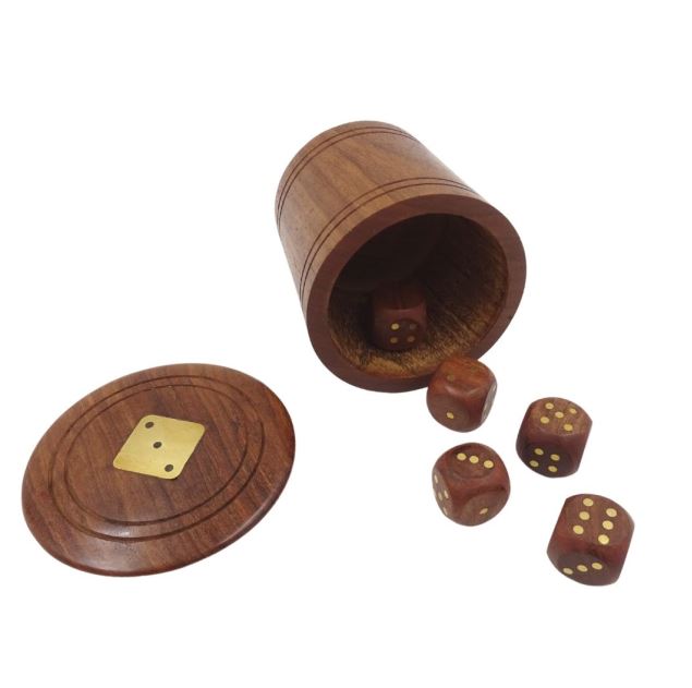 Dadi da gioco in legno in barilotto con incisione – Regalo personalizzato in acacia, altezza 7 cm, diametro 8 cm, per persone sopra i 14 anni