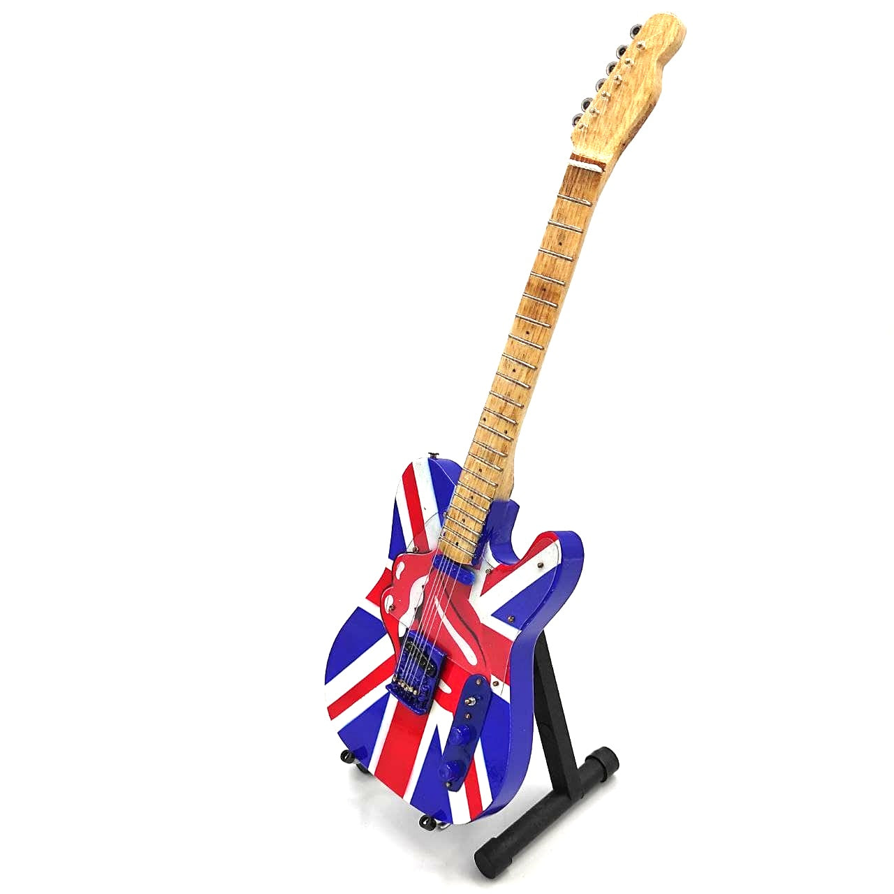 Mini chitarra da collezione Rolling Stones UK&Tongue MGT-2301B in legno di mogano, possibilità di incisione personalizzata, regalo ideale per ogni occasione, altezza 27,5 cm